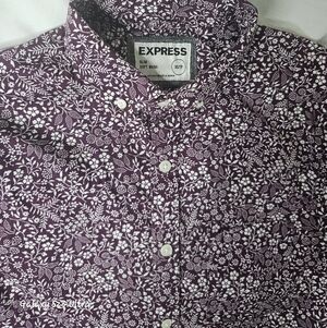 Express Men's Dark Purple Floral Button Down Shirt